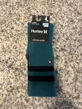 Hurley Teal Crew Socks with Black Stripes - NEW